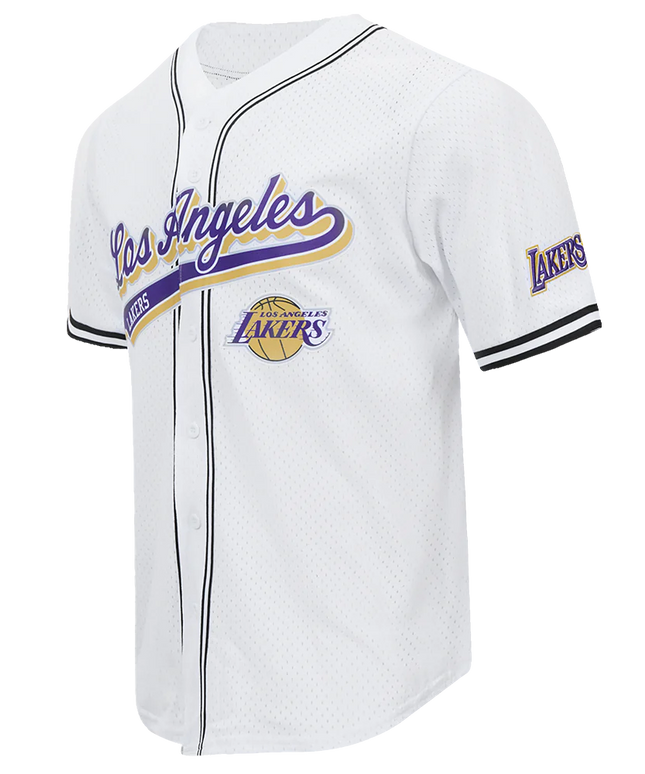 Pro Standard LA Lakers Script Tail Mesh Button Down Shirt - White/Black