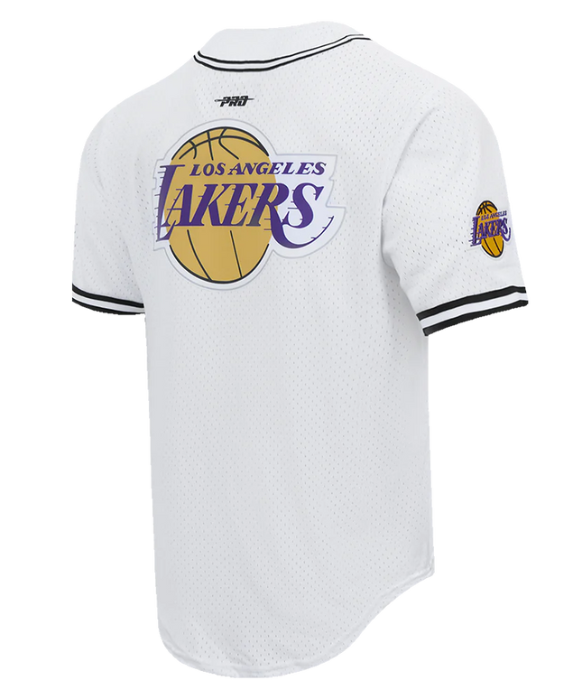 Pro Standard LA Lakers Script Tail Mesh Button Down Shirt - White/Black