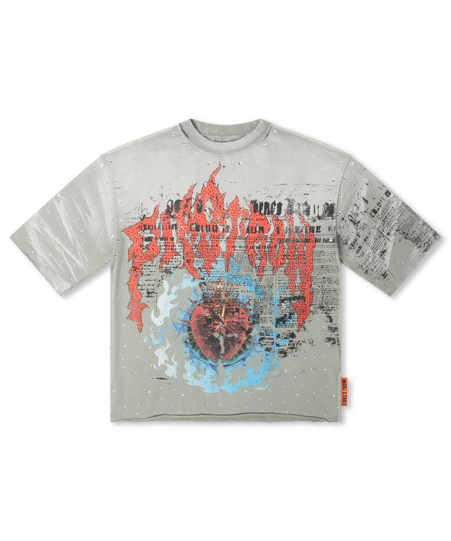 First Row Sacred Heart Cropped Tee - Grey