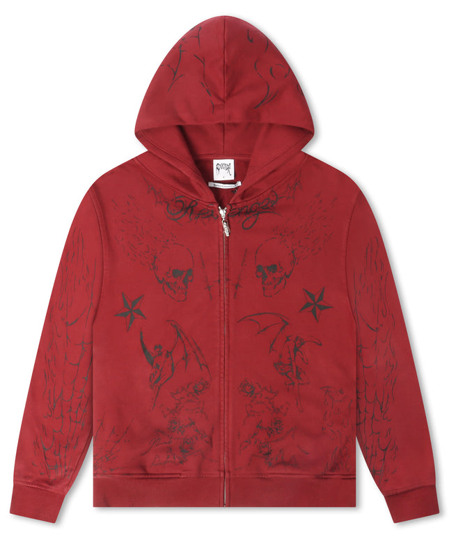 Revenge Tattoo Zip Jacket - Red/Black