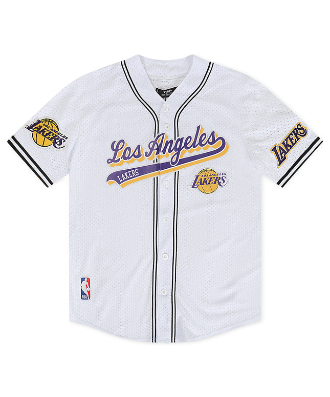 Pro Standard LA Lakers Script Tail Mesh Button Down Shirt - White/Black