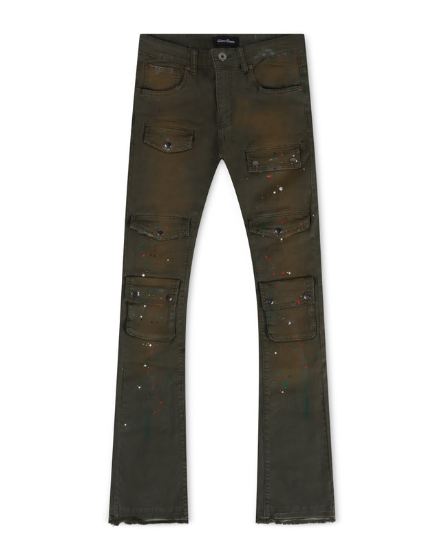 VICIOUS DENIM TWILL STACKED JEANS - VINTAGE OLIVE