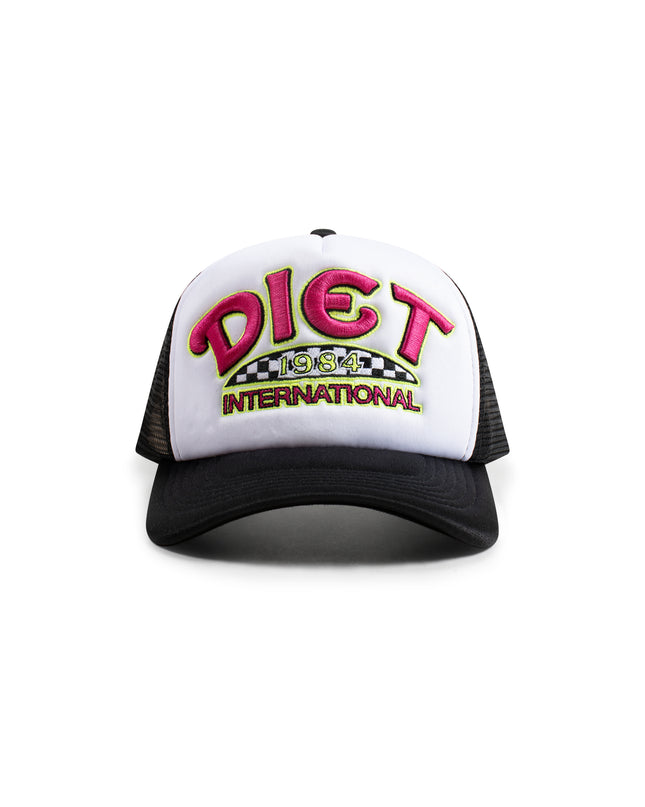 DIET STARTS MONDAY INTERNATIONAL TRUCKER HAT - WHITE/BLACK