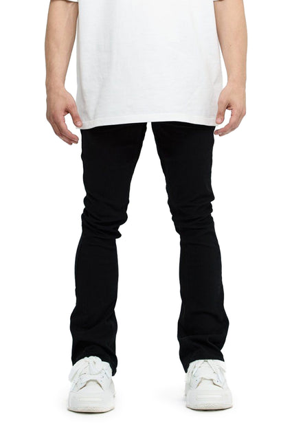 Valabasas Mr. Stacked black denim jeans featuring a slim fit, structured fabric, and a clean matte black finish.