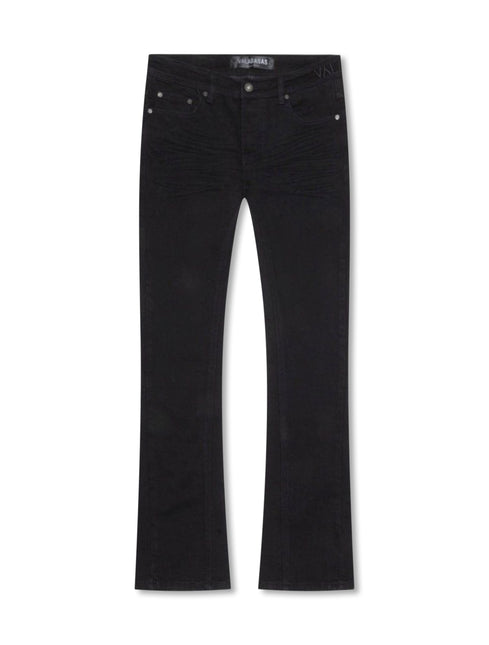 Valabasas Mr. Stacked black denim jeans in a fitted, flared bootcut silhouette with classic five-pocket detailing.