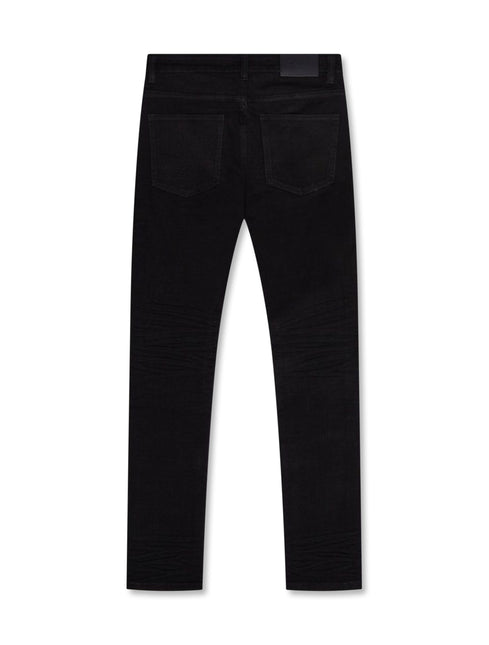 Back view of Valabasas Mr. Flex skinny jeans in jet black stretch denim featuring a classic five-pocket construction.