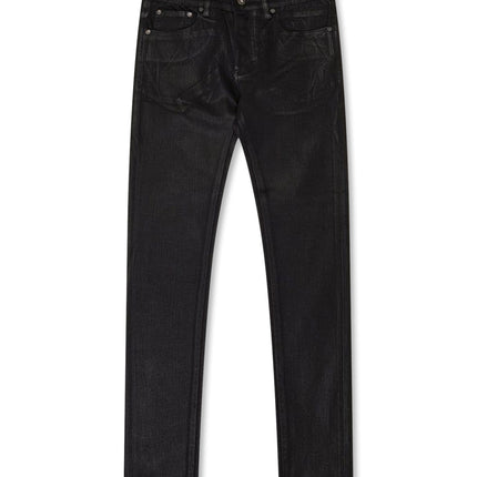 Valabasas Mr.Flex black skinny jeans featuring a distinct waxed finish, classic five-pocket design, and a slim fit.