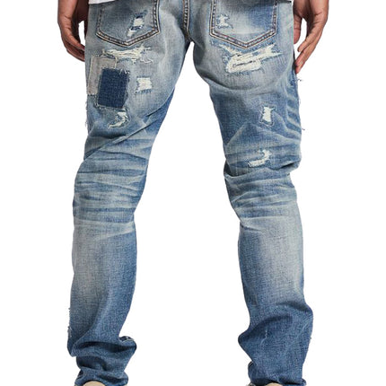 Embellish Patched Skinny Jean - Blue