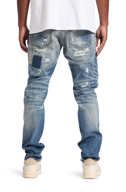 Embellish Patched Skinny Jean - Blue