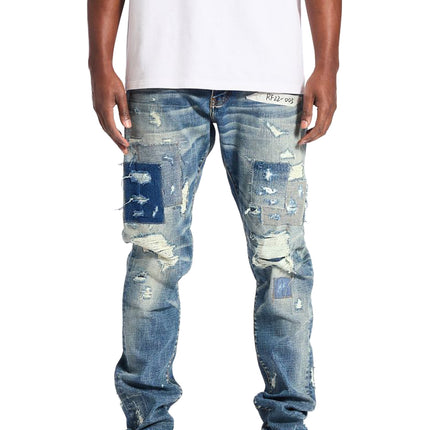 Embellish Patched Skinny Jean - Blue
