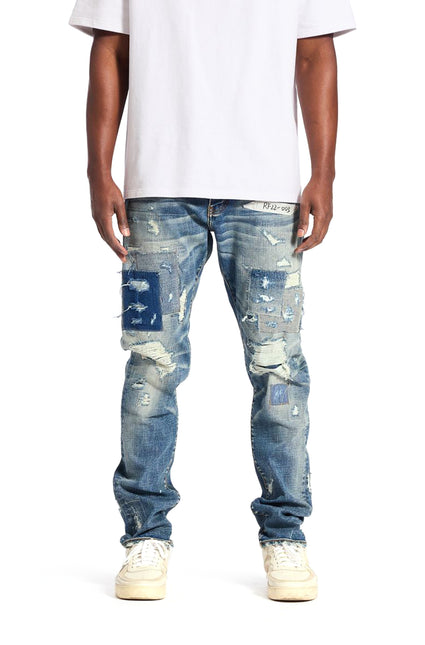 Embellish Patched Skinny Jean - Blue