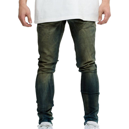 Valabasas Mr. Flex skinny jeans in a moss blue washed denim finish, featuring a slim-fit silhouette and light fading.