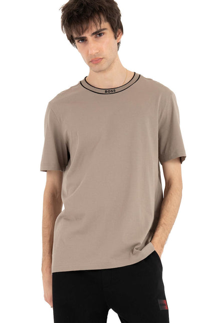 Boss Green Logo Crewneck Tee - Brown