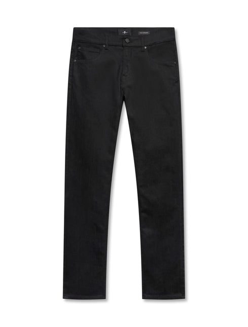 7 For All Mankind Volcano straight leg jeans in a solid black denim finish with a classic five-pocket design.