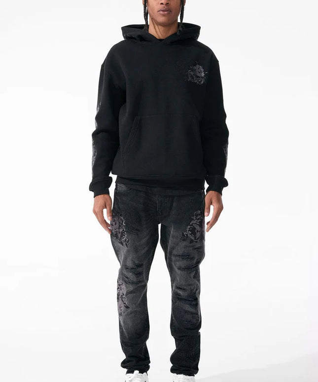 Jordan Craig Black Floral Embroidery Hoodie - Black