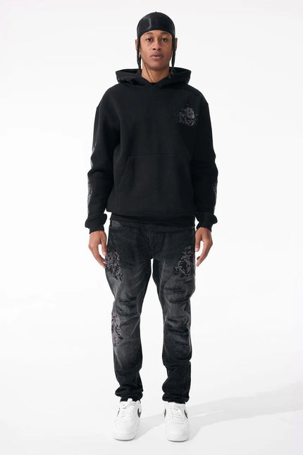 Jordan Craig Black Floral Embroidery Hoodie - Black