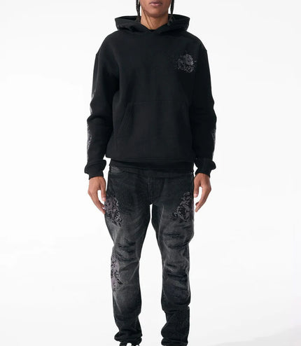 Jordan Craig Black Floral Embroidery Hoodie - Black