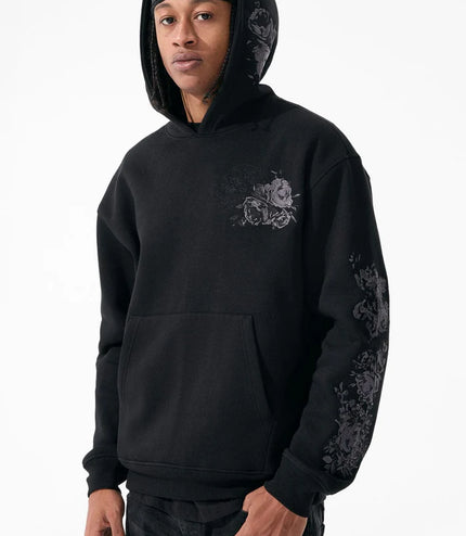 Jordan Craig Black Floral Embroidery Hoodie - Black