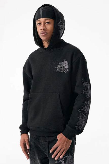 Jordan Craig Black Floral Embroidery Hoodie - Black