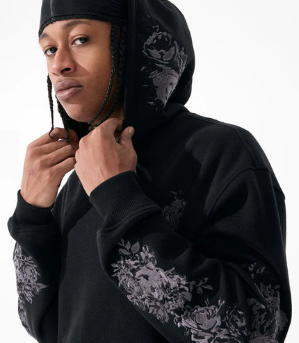 Jordan Craig Black Floral Embroidery Hoodie - Black