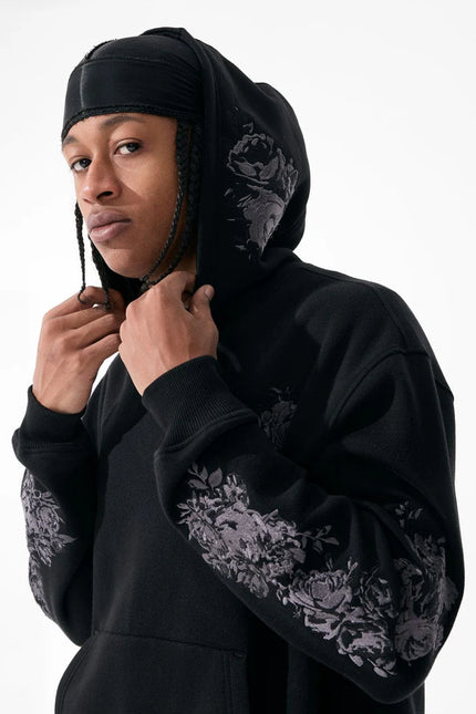 Jordan Craig Black Floral Embroidery Hoodie - Black