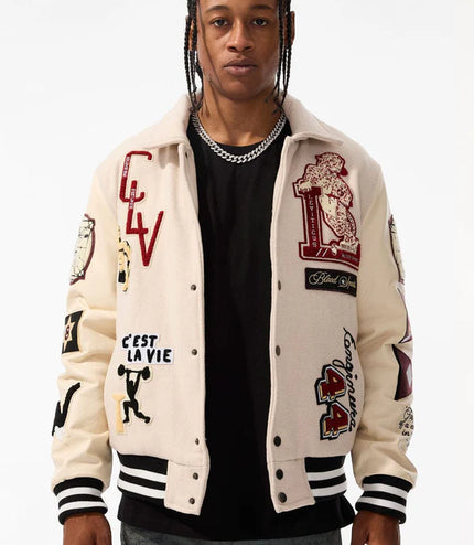 Jordan Craig Carpe Diem Varsity Jacket - Bone