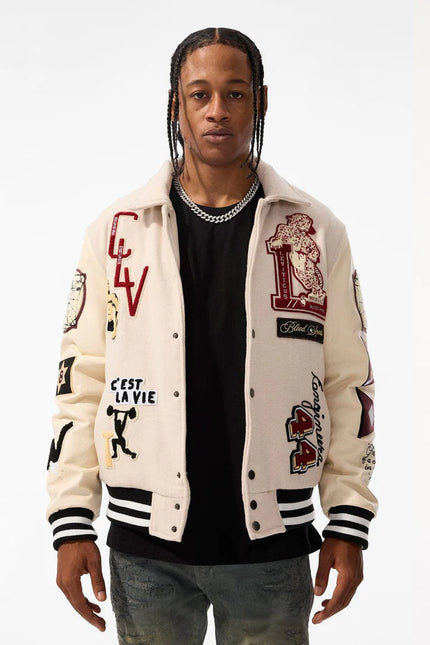 Jordan Craig Carpe Diem Varsity Jacket - Bone