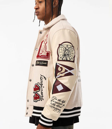 Jordan Craig Carpe Diem Varsity Jacket - Bone