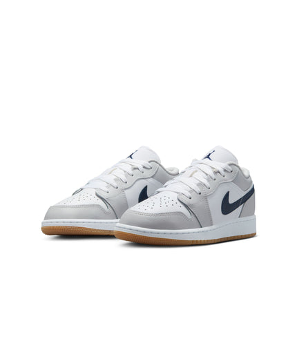 Air Jordan (GS) 1 Low Blanco/Azul marino medianoche-Gris neutro