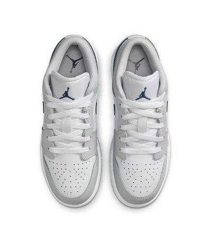 Air Jordan (GS) 1 Low Blanco/Azul marino medianoche-Gris neutro