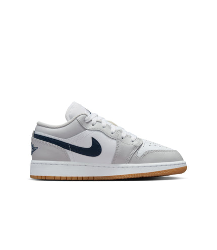 Air Jordan (GS) 1 Low Blanco/Azul marino medianoche-Gris neutro