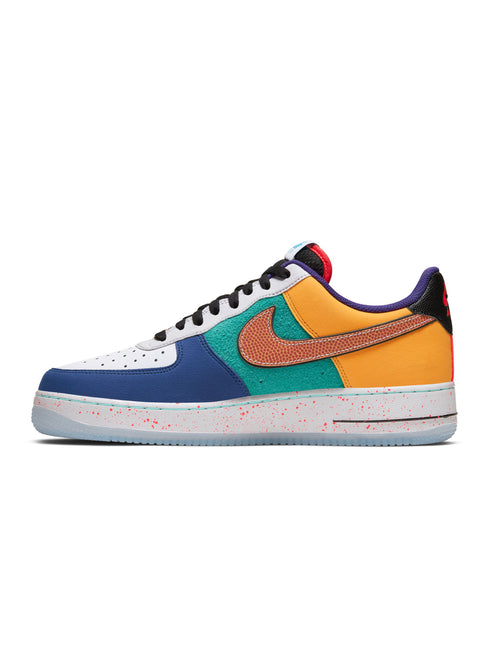 Nike Air Force 1 Low What The LA sneaker with multicolored suede panels, a textured basketball swoosh, and speckles.