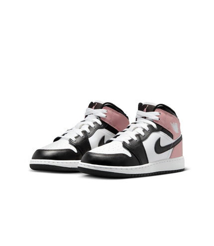 Air Jordan (GS) 1 Mid Blanco/Negro-Rosa Óxido