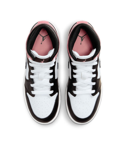 Air Jordan (GS) 1 Mid Blanco/Negro-Rosa Óxido