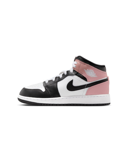 Air Jordan (GS) 1 Mid Blanco/Negro-Rosa Óxido
