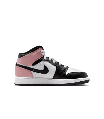 Air Jordan (GS) 1 Mid Blanco/Negro-Rosa Óxido