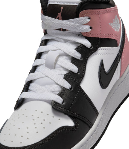 Air Jordan (GS) 1 Mid Blanco/Negro-Rosa Óxido