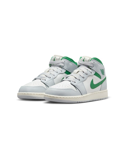 Air Jordan Big Kids 1 Mid - Summit White/Pine Green