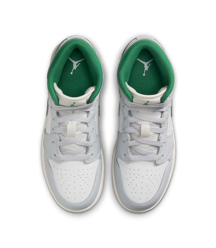 Air Jordan Big Kids 1 Mid - Summit White/Pine Green