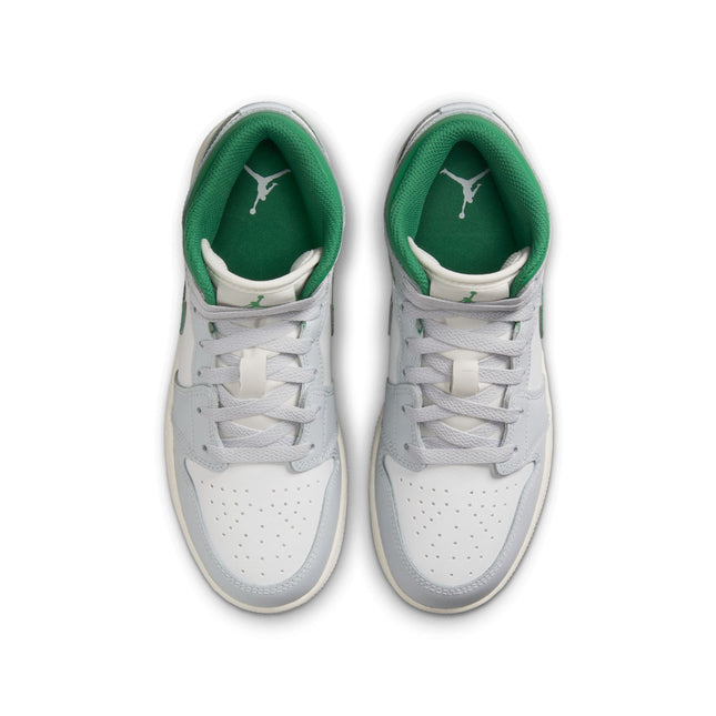 Air Jordan Big Kids 1 Mid - Summit White/Pine Green