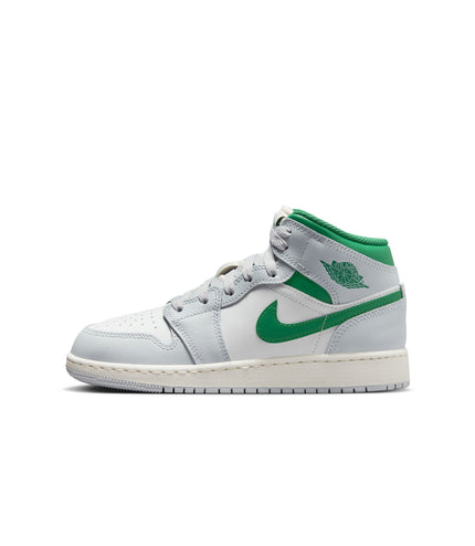 Air Jordan Big Kids 1 Mid - Summit White/Pine Green