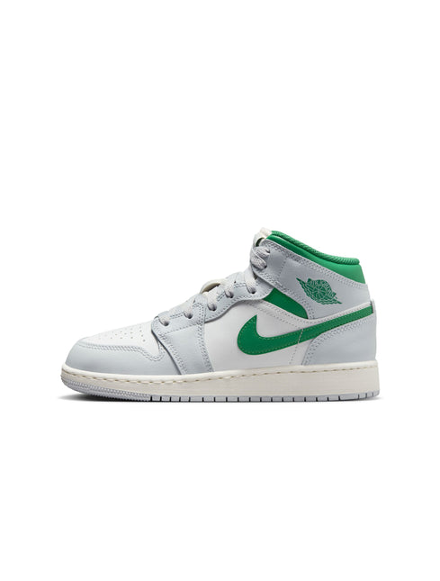 Air Jordan Big Kids 1 Mid - Summit White/Pine Green