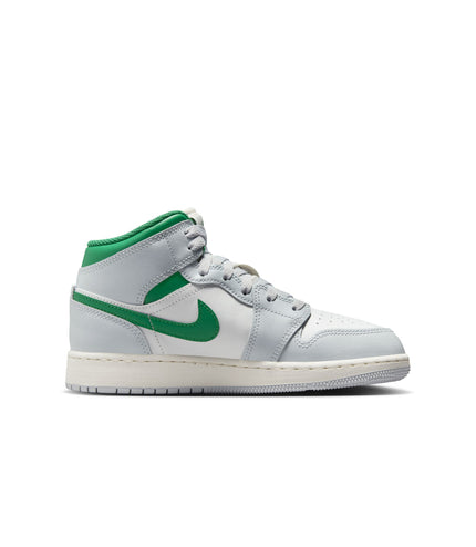 Air Jordan Big Kids 1 Mid - Summit White/Pine Green