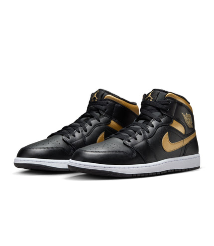 Air Jordan Mens 1 Mid - Black/Metallic Gold