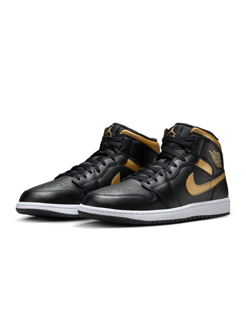 Air Jordan Mens 1 Mid - Black/Metallic Gold