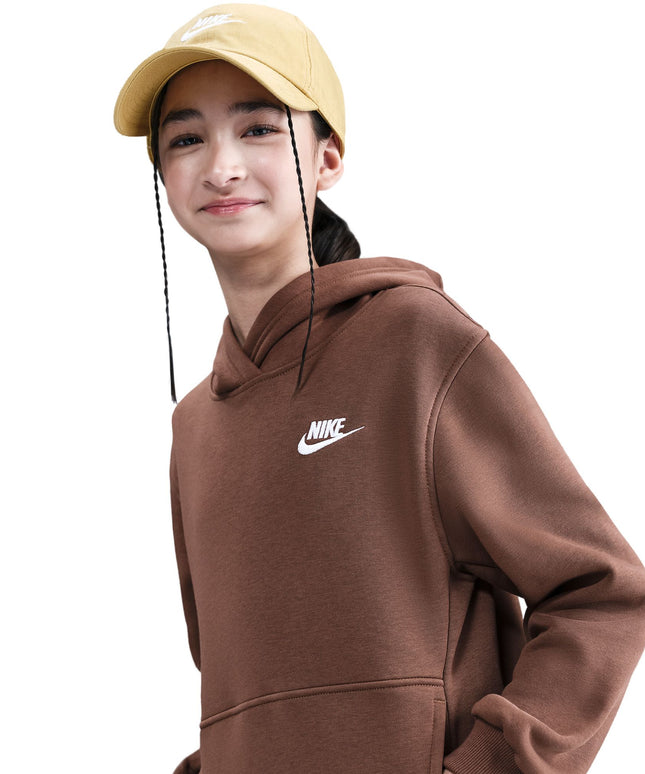 Nike Big Kids Fleece Pullover Hoodie - Fauna Brown/White