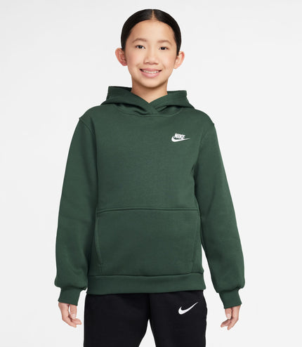 Nike Big Kids Fleece Pullover Hoodie - Fir/White