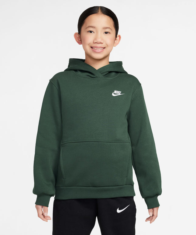 Nike Big Kids Fleece Pullover Hoodie - Fir/White