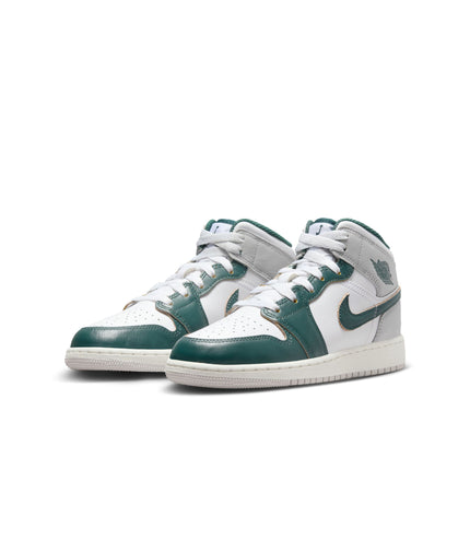 Air Jordan Big Kids 1 Mid - White/Oxidized Green