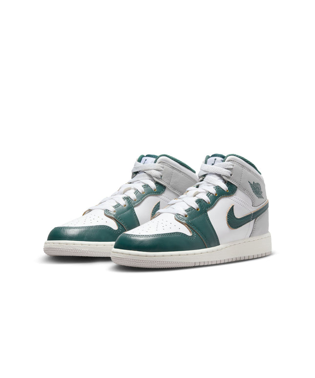 Air Jordan Big Kids 1 Mid - White/Oxidized Green